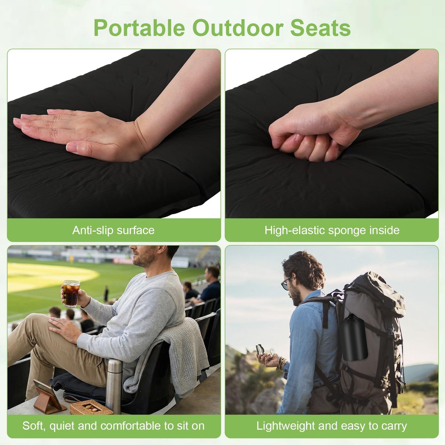 Self Inflating Travel Seat Cushion, 40×30cm Inflatable Memory Foam Seat Pad