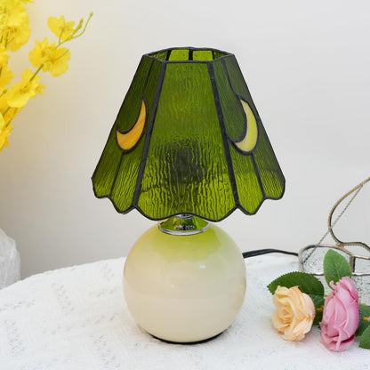 KIPHEPI Mushroom Lamp Table Bedside Nightstand for Bedroom Cute Small Tiffany Glass Moon Lamp for Bedroom Dorm Living Kitchen, Aesthetic Cute Home