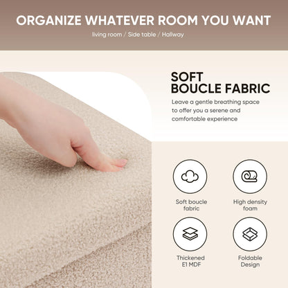Bonlife Small Folding Storage Ottoman, Foot Rest Stool Seat Sherpa Ottoman with Storage for Bedroom,Living Room,Beige,32X32X32cm
