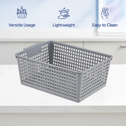 Minekkyes Set of 6 Plastic Cupboard Basket, Large Rectangle Storage Baskets for Home Office Bathroom Shelves(Gray)