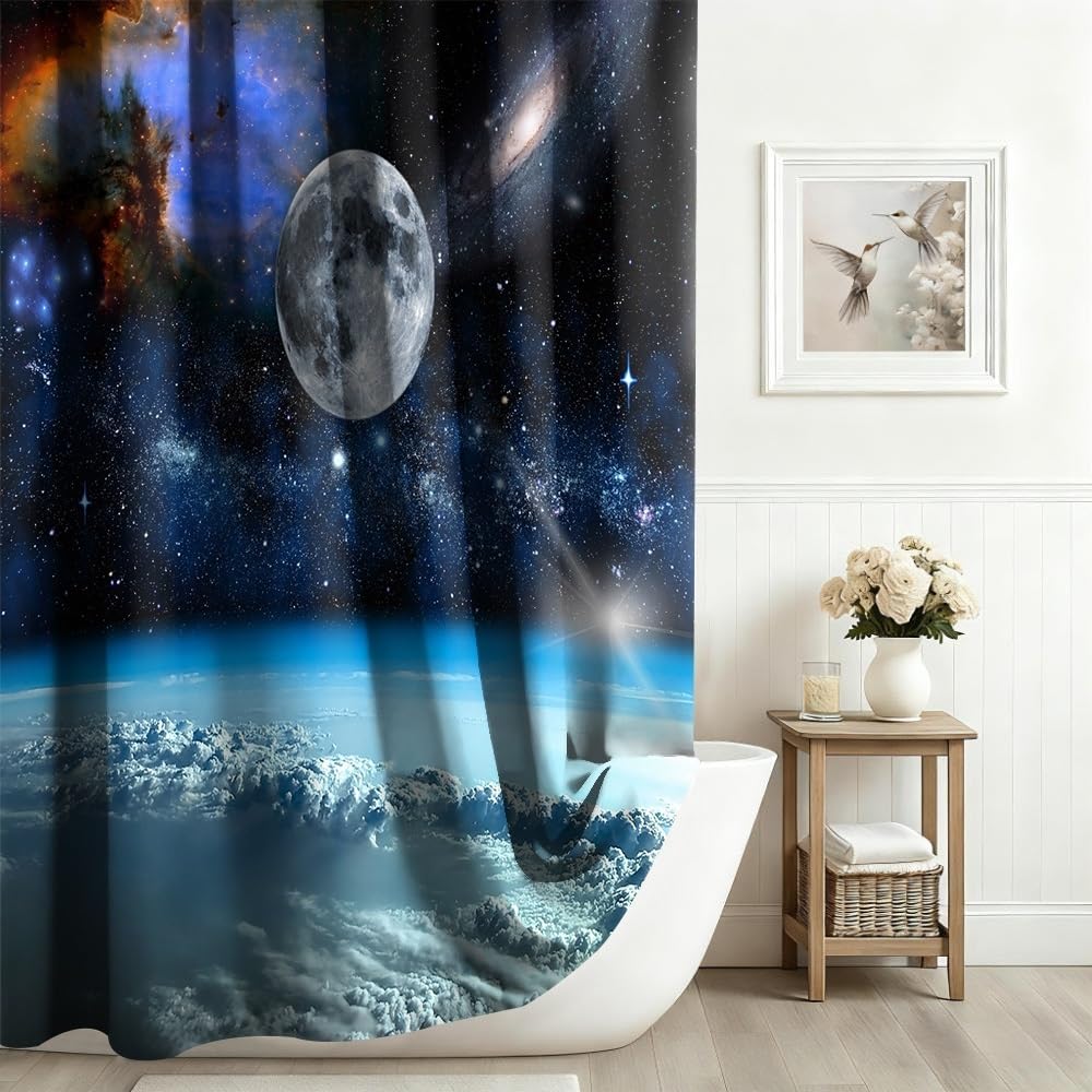 Xiaoterna Galaxy Shower Curtain Outer Space Universe Nebula Starry Sky Bathroom Curtain Galaxy Stars in Space Celestial Astronomic Planets Waterproof