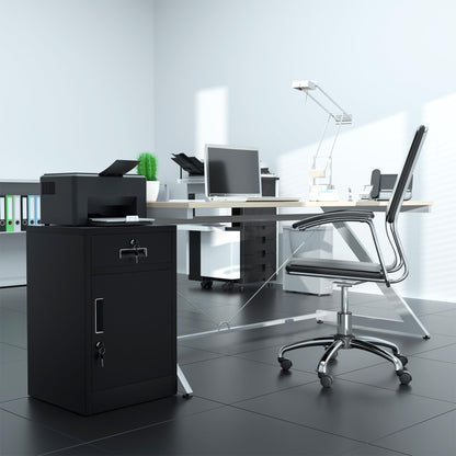 JINGUR Metal Storage Cabinet with Locking Door and Drawer, Lockable Drawer Chest with Adjustable Shelf for Home Office Bedroom Living Room (Black)