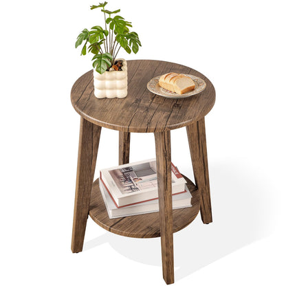 FEUFOAM Round End Table 2 Tier Wooden Side Tables with Storage Shelf Modern Nightstand Bedside Table for Small Spaces, Living Room