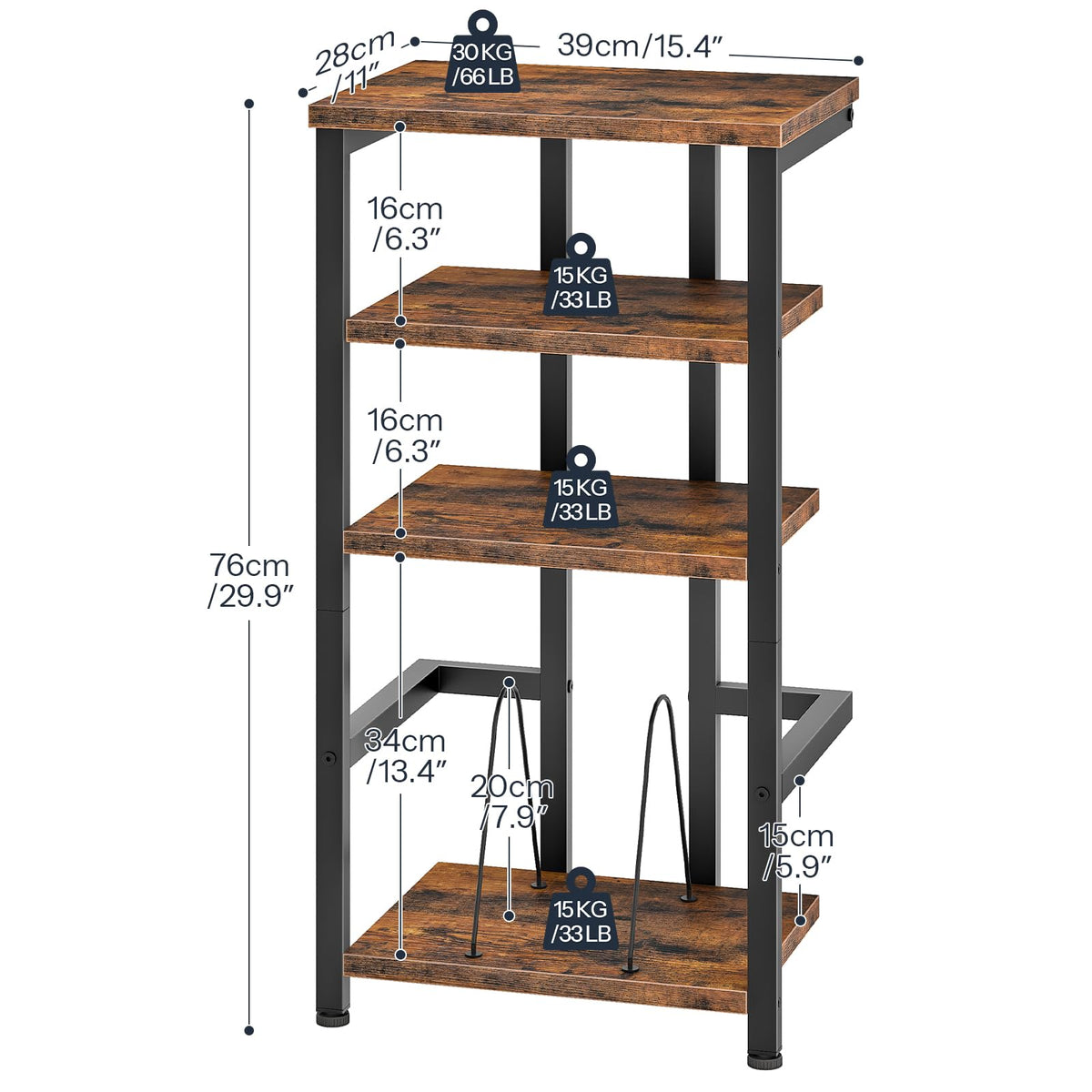 HOOBRO 4-Tier Record Player Stand, Vinyl Record Storage, Side Table, Turntable Stand for Audio Equipment, AV Media Stand for Living Room, Bedroom