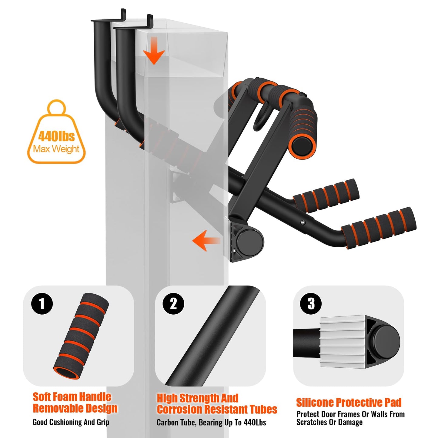 AmazeFan Pull Up Bar Doorway with Ergonomic Grip - Fitness Chin-Up Frame for Home Gym Exercise - Multi-Angle Grip - 2024 Upgrade Smart Hook (Fits