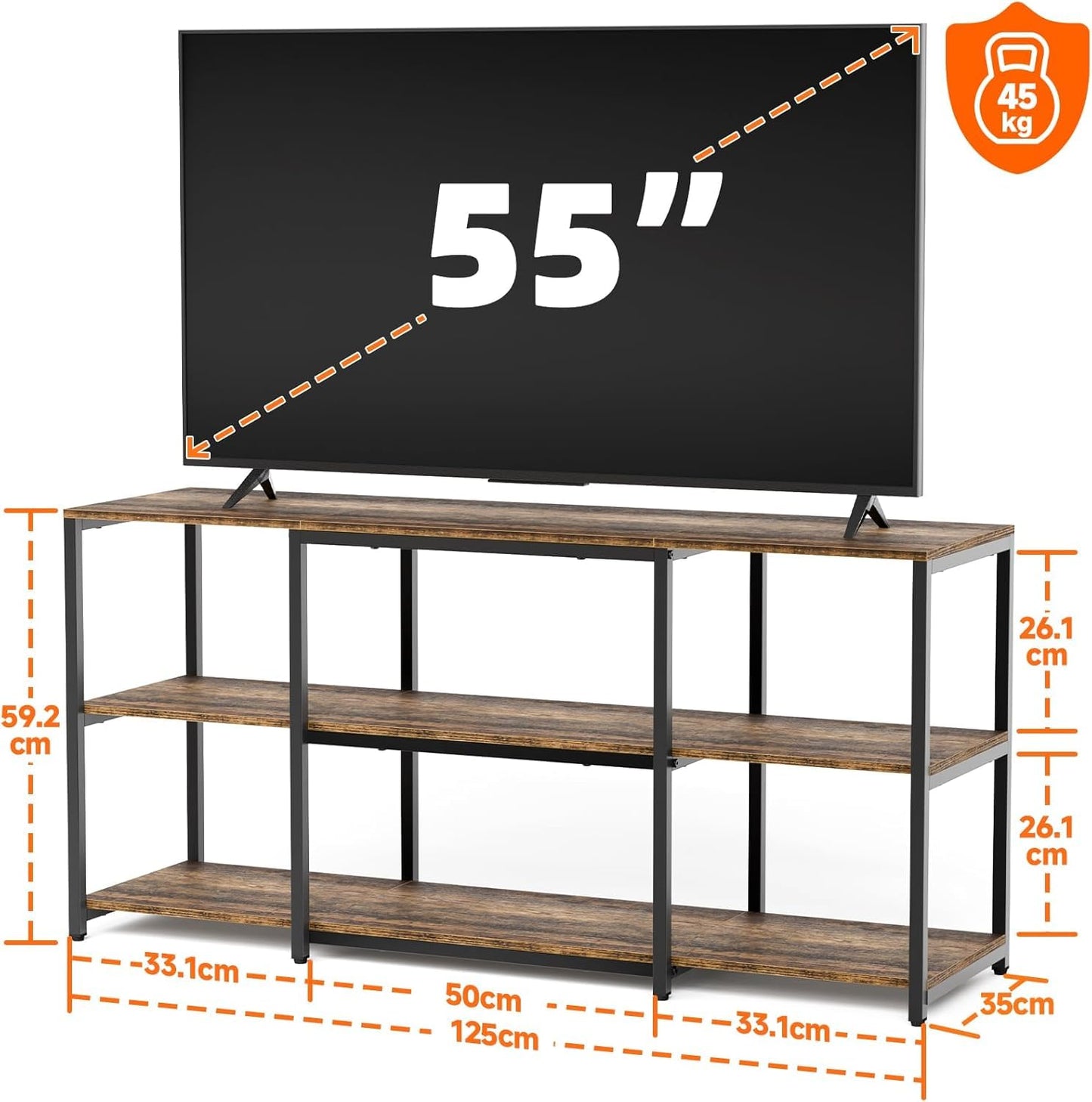 Aquzee TV Stand, 148 cm TV Stand Cabinet, 3 Tier Wooden TV Console Table Unit with Storage