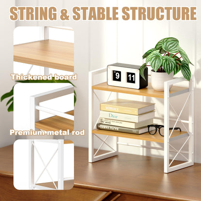 Alytree Desk Shelf Organizer, Wood Desktop Bookshelf Supplies Storage Rack, Shelf for Living Room, Bedroom, Kitchen and Office, White