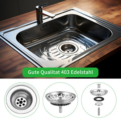 HUAERSICO Stainless Steel Kitchen Sink Plug Replacement, Diameter 84 mm, Kitchen Sink Strainer for Food, Two Spare Seals