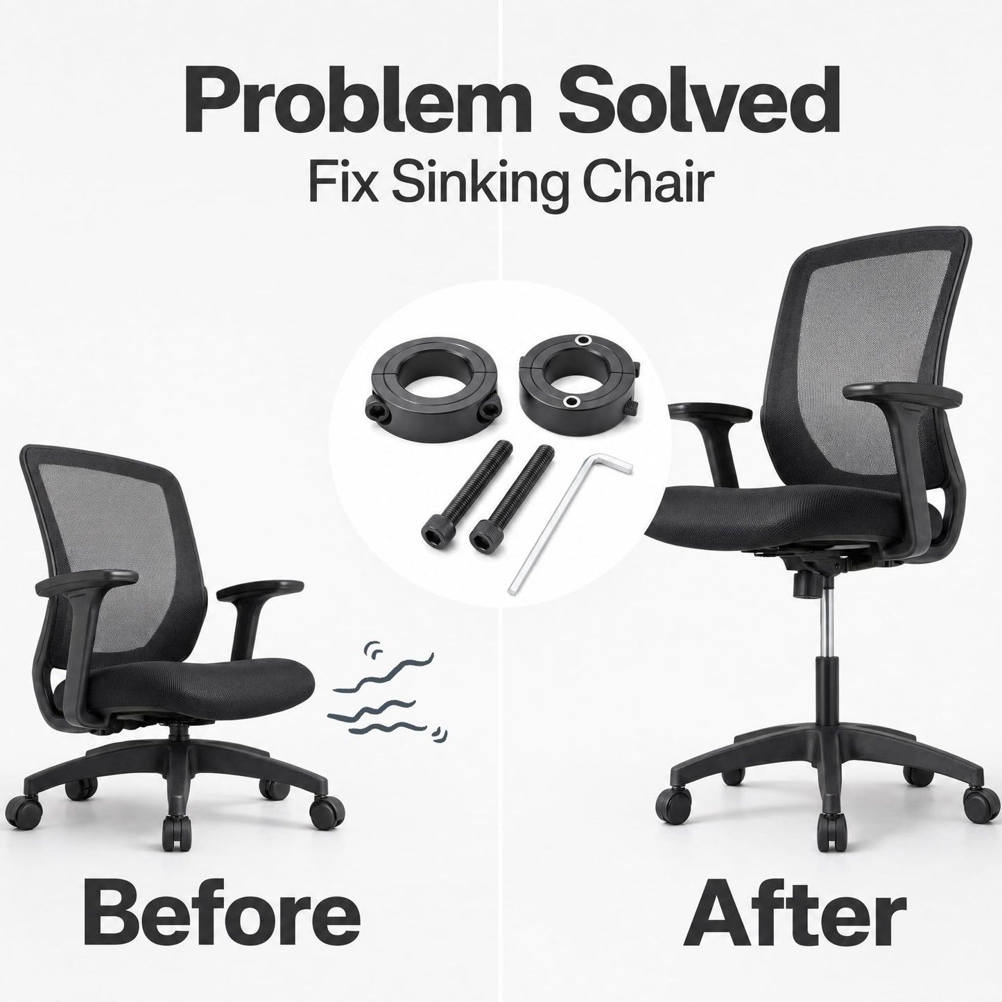 Vagocom 2Pcs Fix Clamps for Sinking Office Chair,Sinking Office Chair Saver for Stop Sinking,Gas Lift Cylinder Stoppers