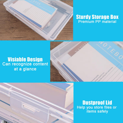 WOPPLXY 6 PCS Plastic A4 Storage Boxes with Lids, Clear A4 File Portable Project Case Organiser, Stackable File Paper Box for Document, Stationery
