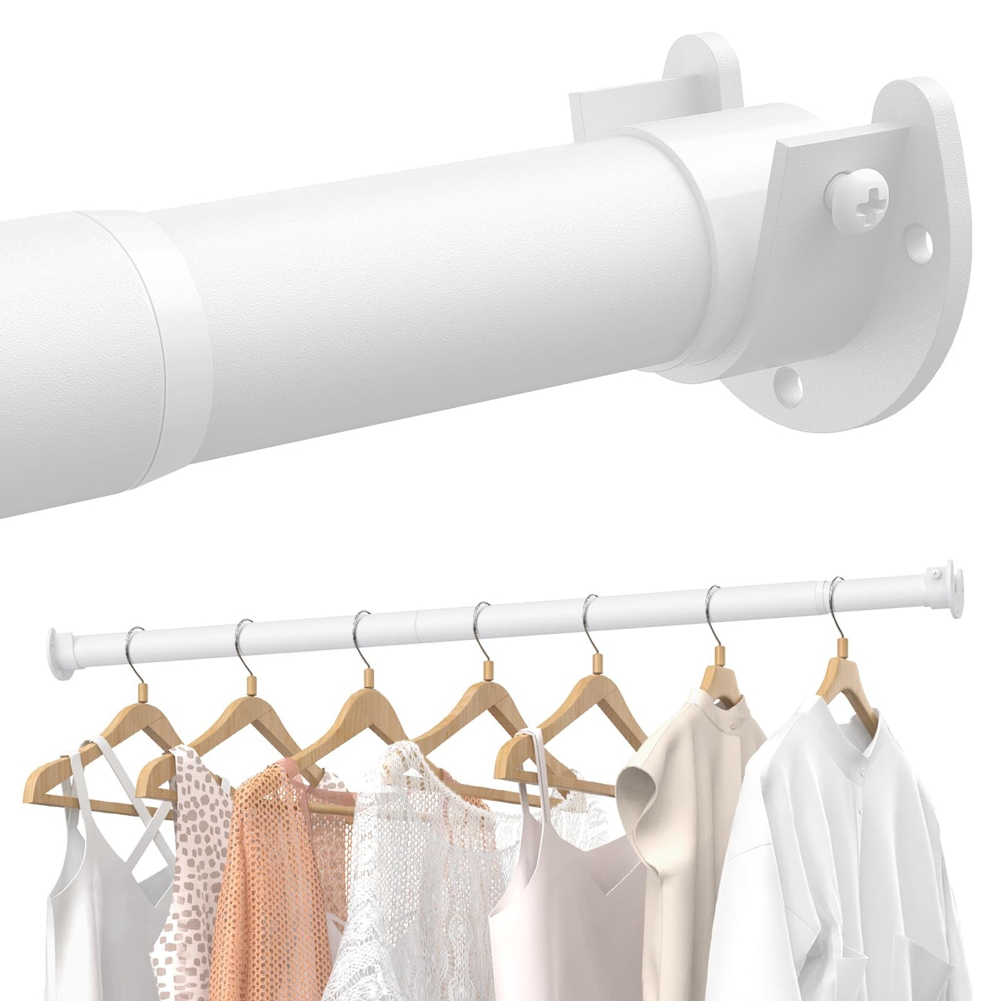 Wardrobe Rail, 43 to 69 CM Stepless Adjustable Metal Rails To Hanging Clothes, 3.3 CM Heavy Duty Wardrobe Rails and Fittings for Closet Wardrobes