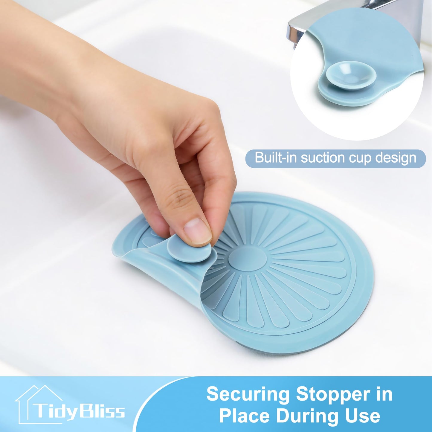 TidyBliss Bathtub Drain Stopper Plug 4 Pack, Silicone Bath Tub Flat Suction Cover for Stopping Water Hair from Shower Sink Bathroom Accessories