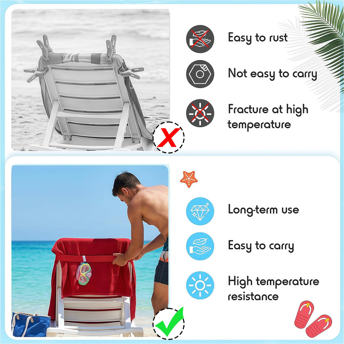 Solihigh 5Pcs Beach Towel Bands for Sun Loungers, 40x4cm Elastic Windproof Sunbed Straps, Non-Slip Chair Towel Holders for Pool