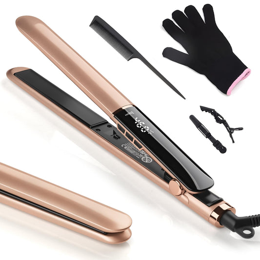 Hair Straightener Professional Ceramic Plates for Sleek, Smooth & Soft, Dual Voltage Digital Display 150?C?230?C Flat Iron and Curler 2 in 1 for All