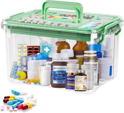 AouiSton Medicine Storage Box, 2 Layer First Aid Box Case Plastic Medicine Box Large Capacity Medical Box Storage Box Household Medicine Cabinet