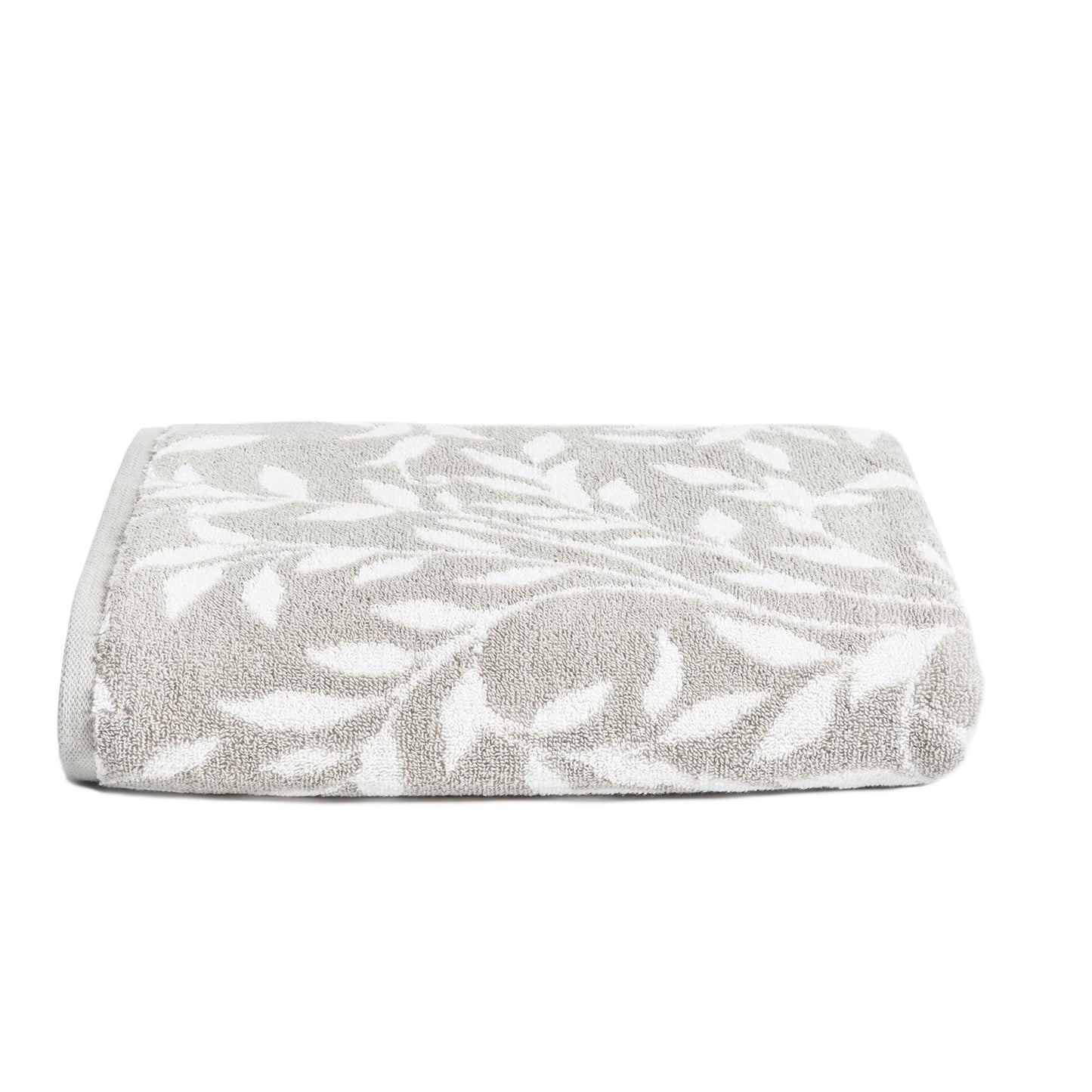 Dreams & Drapes - Sandringham Grey Leaf Bath Towel (70 x 130cm) - 100% Cotton - Soft Touch & Fluffy - Botanical Vintage Towel