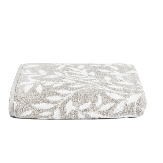 Dreams & Drapes - Sandringham Grey Leaf Bath Towel (70 x 130cm) - 100% Cotton - Soft Touch & Fluffy - Botanical Vintage Towel