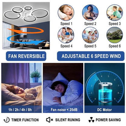 YUNZI Modern Ceiling Fan with Lamp with Remote Control LED 72W Dimmable Fan Ceiling Light Ceiling Fan Lighting for Living Room Bedroom Kitchen, 6