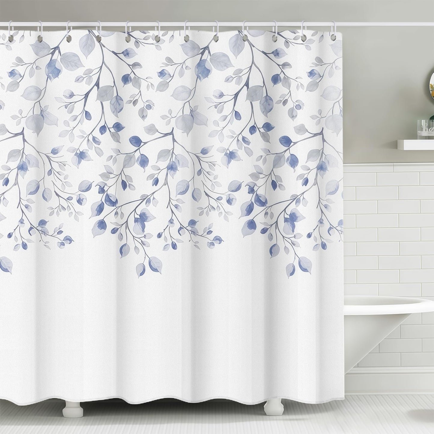 FAVORTALK Shower Curtains Washable Shower Curtain Mould Proof Resistant Waterproof Leaf 180x180cm Bathroom Curtains with Hooks Quick-Drying Polyester