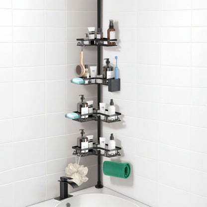 YEVVAIOC Corner Shower Caddy Tension Pole,43 to 121 Inch Adjustable Bathroom Organizer Shelves Rustproof with 4-Tier, for Small Bathrooms