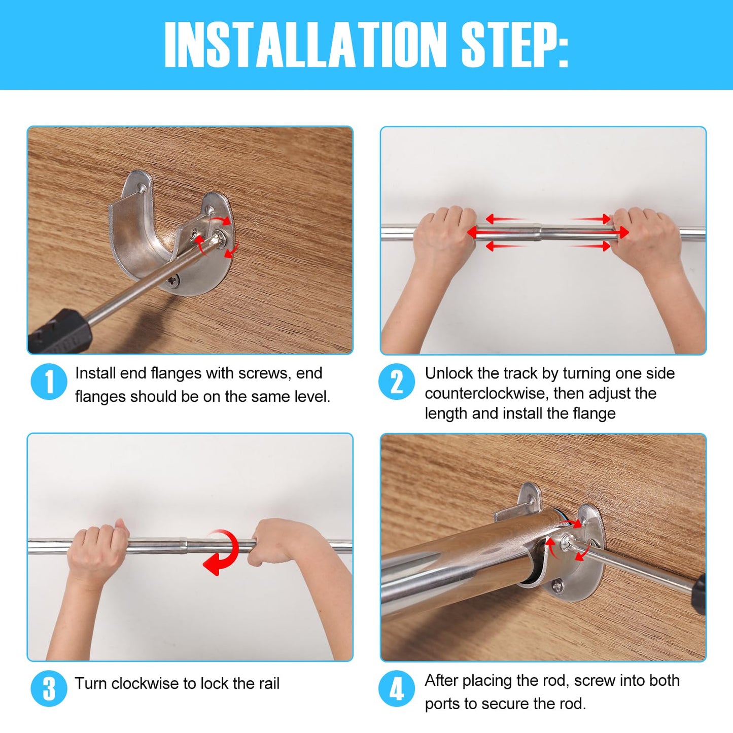 Wardlock 50-80 cm Extendable Stainless Steel Wardrobe Rail, Adjustable Clothes Rail Pole With U Shaped End Sockets.