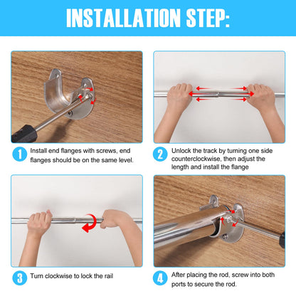 Wardlock 50-80 cm Extendable Stainless Steel Wardrobe Rail, Adjustable Clothes Rail Pole With U Shaped End Sockets.