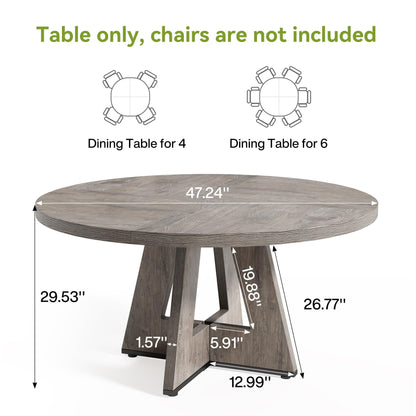 LITTLE TREE Round Dining Table for 4-6 People, 47 Inches Dining Room Table with Wooden Pedestal Base, Grey Dinner Tables
