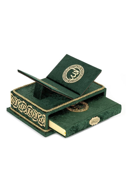 ihvan online, The Holy Arabic Quran Gift Set, Book Stand Holder, Desktop Quran Holder, Rehal, Velvet Covered Chest Rihal