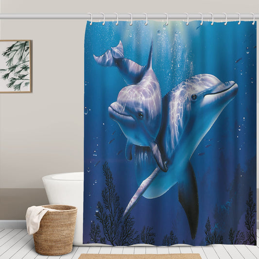 Minicoco Shower Curtain Waterproof and Mould Mildew Resistant with 6 Hooks,100% Polyester Door Curtain Window Curtain Suit for Bathroom, School