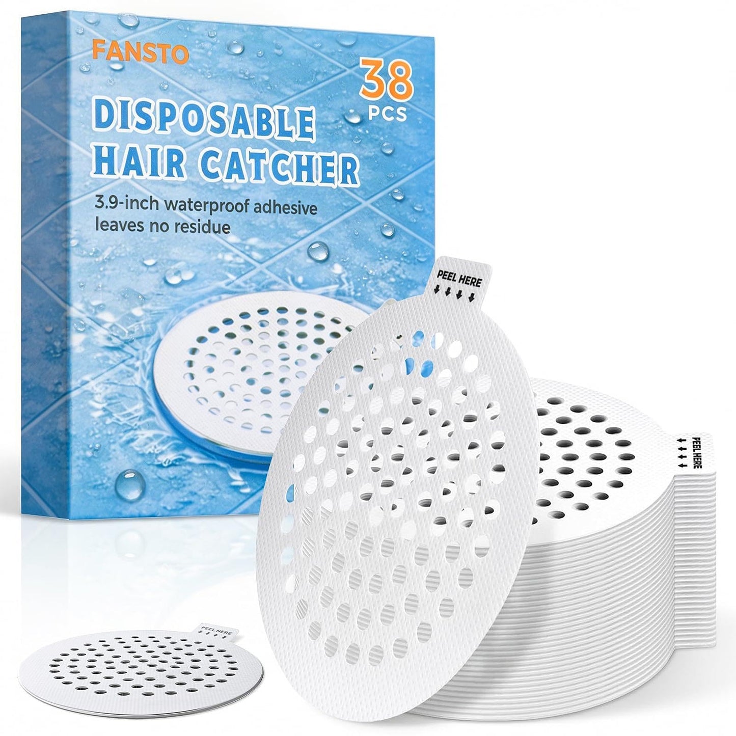 Disposable Shower Drain Hair Catcher, 38 Pack Mesh Drain Covers Strainers, Stop Hair Clog Stickers-Easy Peel Remove