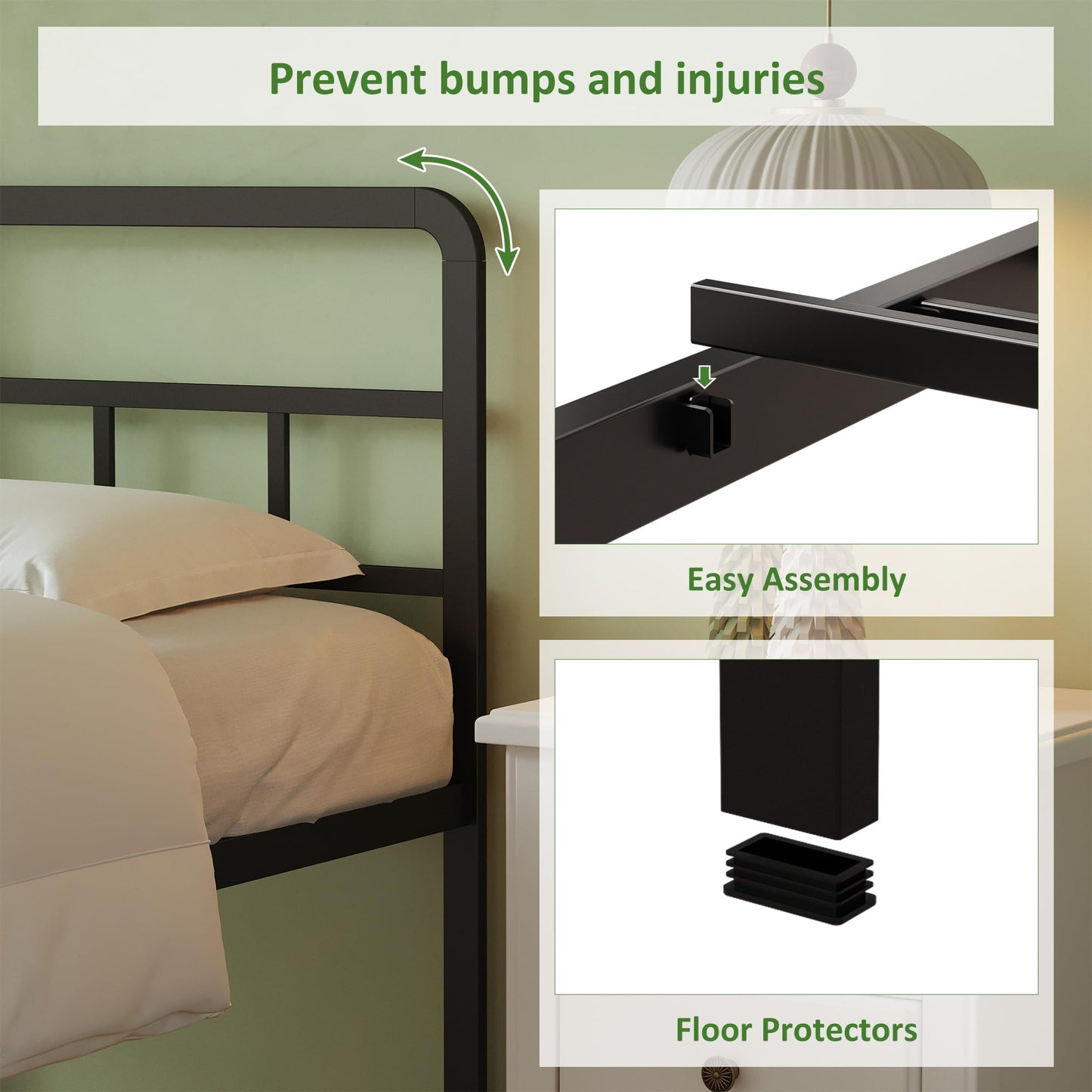 Lutown-Teen Metal Small Single Bed Frame with Headboard, 46 cm High