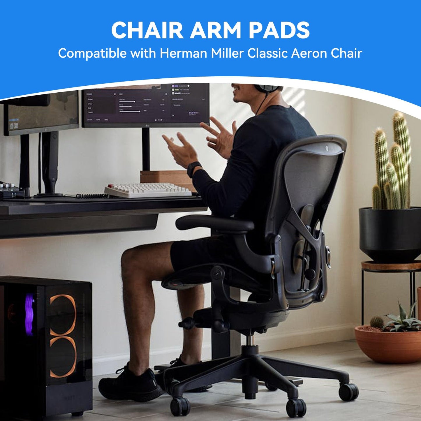 SINOLUXE Armrest Replacement Arm Pads Caps for Herman Miller Classic Aeron Chair - Office Chair Arm Rest Replacement Black-1 Pair