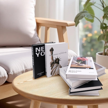 6 PCS Decorative Fake Books Set, Fashion Hardcover Display Books Foldable Faux Books for Home Decor for Coffee Table Bookshelf Office and Living Room