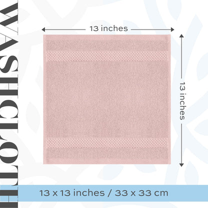 White Classic Luxury Cotton 12 Pcs Flannel Set, Hotel Style Face Cloth 33x33 cm, Soft Plush Bathroom Face Towel Pack of 12, Pink