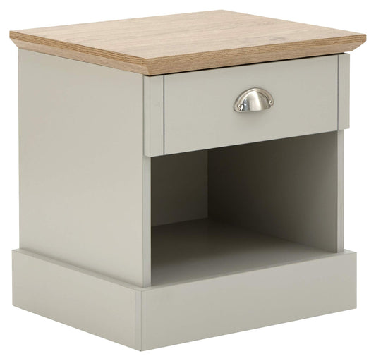 GFW Kendal Bedside Table Cabinet with 1 Drawer & Storage Shelf, Modern Bedroom Side Table With Contrast Oak Top, Quick Easy Assembly Flat Pack Bedroom