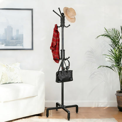 dongliangqinying Metal Freestanding Coat Rack, 3-Tier with 12 Hooks, Black