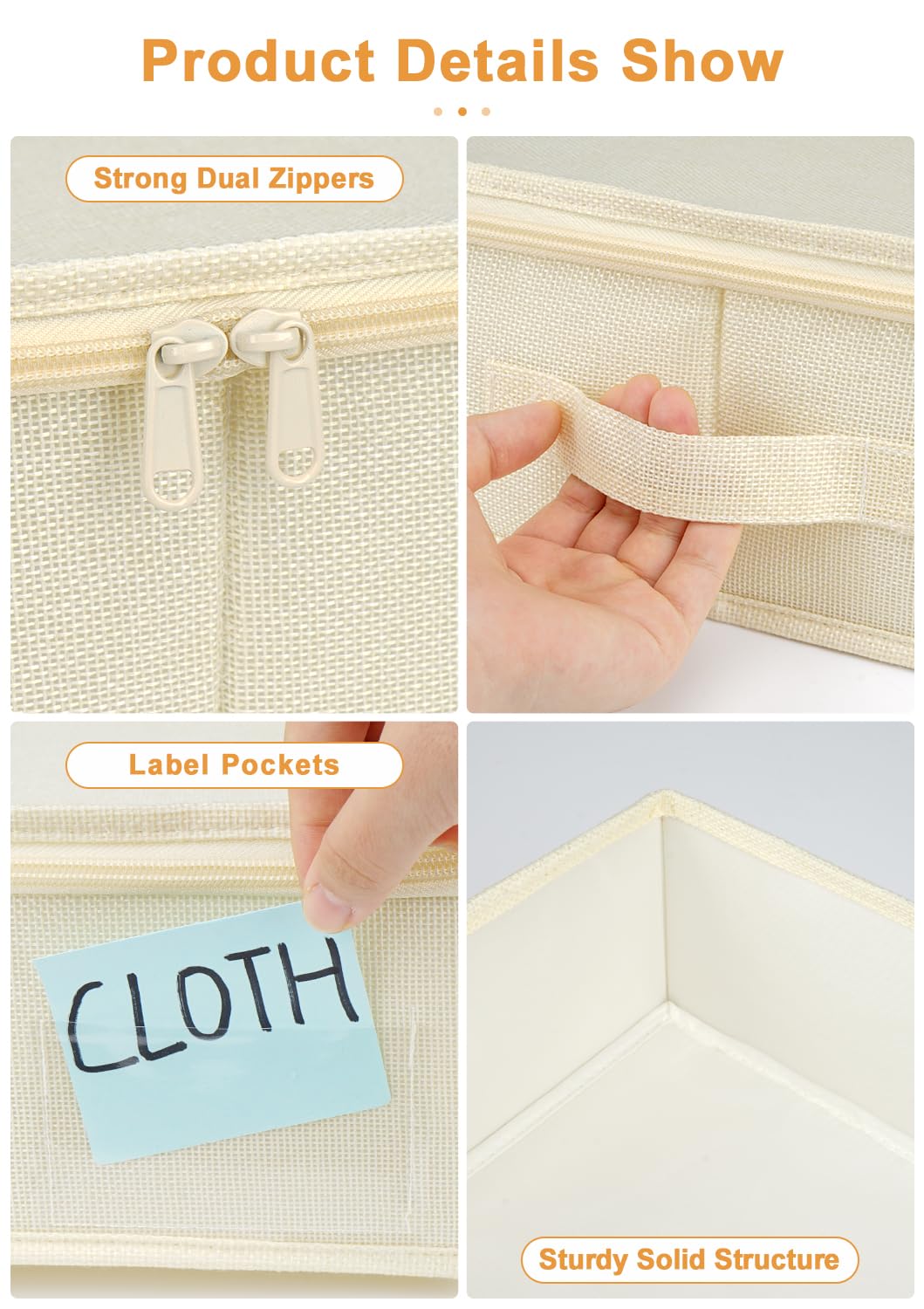 40L 12cm Slim Under Bed Storage Boxes with Zipped Lids, 2 Pack, Beige