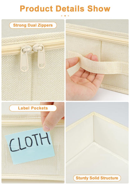 40L 12cm Slim Under Bed Storage Boxes with Zipped Lids, 2 Pack, Beige