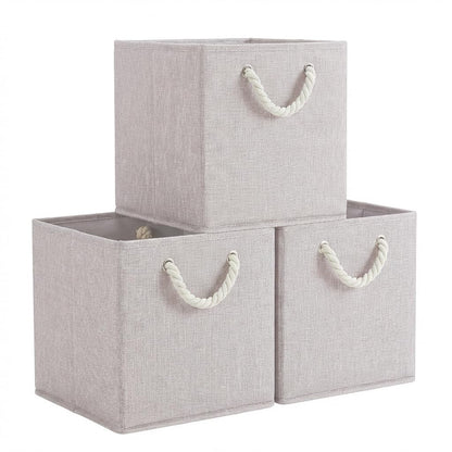 Mangata 3 Pack Storage Cubes for Shelves, Fabric Storage Boxes with Cotton Rope Handles Home Organization