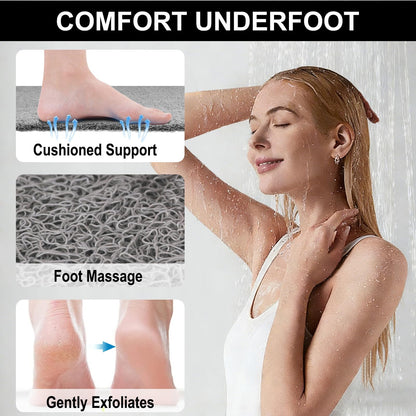 Large Shower Mat Non Slip Anti Mould: 100 x 70 cm Anti Slip Shower Mats for Inside Shower- Loofah Shower Mat Grey Long Washable Shower Matt for
