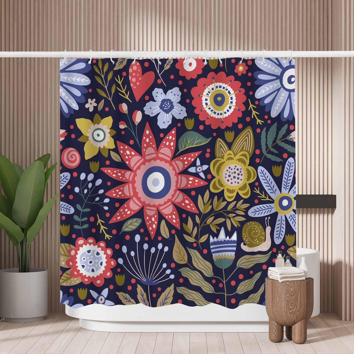 Woutay Shower Curtain Mould Proof Resistant Colorful Flower,Water Repellant Fabric,Polyester,Size 180x180CM