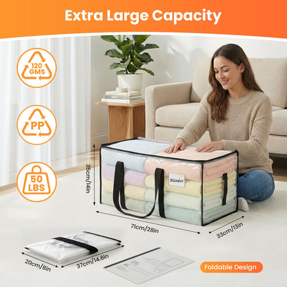 RICHER HOUSE 90L Heavy Duty Moving Boxes, Clothes Storage Bag, 4 Pack,Clear