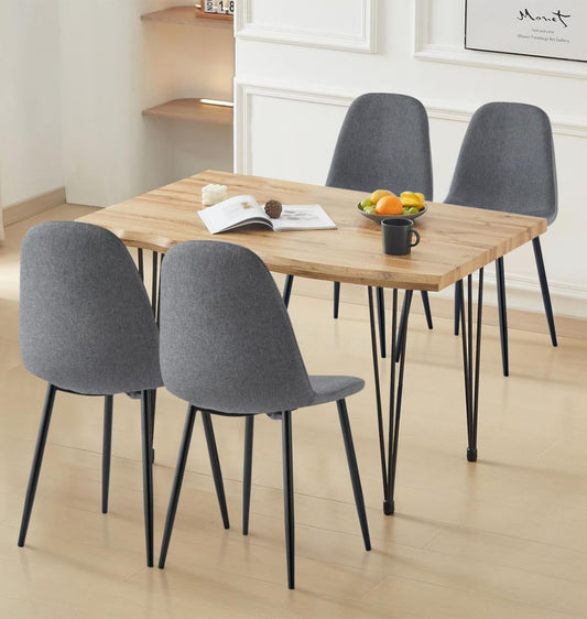 Hallowood Furniture Cullompton Large Dining Table and Chairs Set 4, Live Edge Effect Top Kitchen Table and Chairs Upholstered in Dark Grey Fabric,