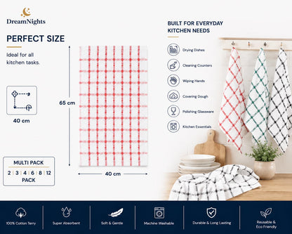 MAS International Vintage Kitchen Terry Tea Towels, 100% Cotton Pack of 6 Quick Drying Machine Washable Dish Cleaning, Hand Cloths