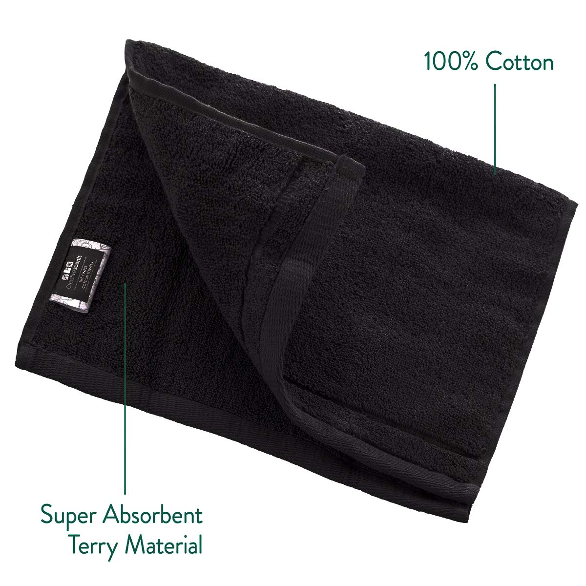 Creative Scents Cotton Fingertip Towels Set Black - 4 Pack - 11 x 18 Inches Decorative Small Extra-Absorbent and Soft Terry Towel for Bathroom