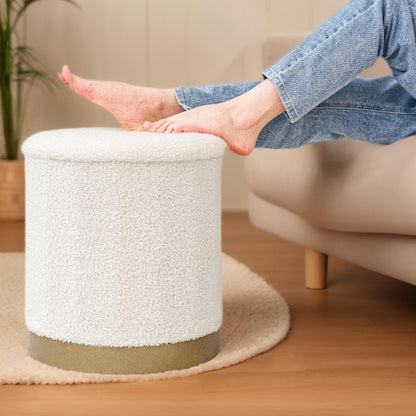Bonlife Round Ottoman - Coffee Table with Storage, Cream, 37.5x37.5x42.5cm