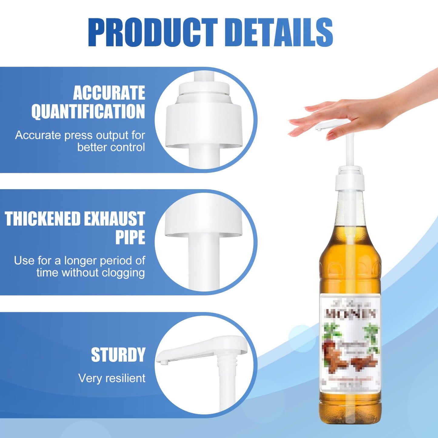 Dosing Pump Syrup, 2-Piece Pump Dispenser Set, Reusable Pump Dispenser for Glass Jugs or Plastic Bottles, Compatible 1 L Monin Syrup Pump, Press Once