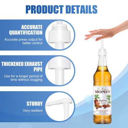 Dosing Pump Syrup, 2-Piece Pump Dispenser Set, Reusable Pump Dispenser for Glass Jugs or Plastic Bottles, Compatible 1 L Monin Syrup Pump, Press Once