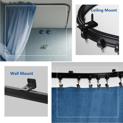 Ceiling Curtain Track, Flexible Bendable Curtain Track 12Ft Black Curved Ceiling Track for Curtain Rail Ceiling Wall Mount Curtain Sliding Track
