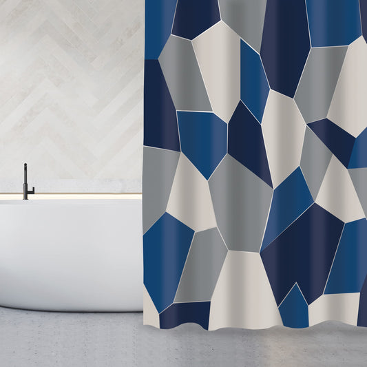 MSV Anti-Mould Shower Curtain, Anti-Bacterial, Washable, Waterproof, Polyester, 180 x 200 cm, Origami, Blue and White